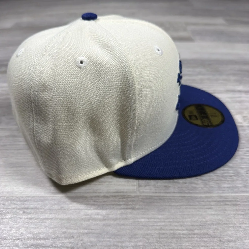 Born X Raised New Era 59FIFTY Rocker Fitted Hat Cap Size 7 1/4 Cream/Royal Blue